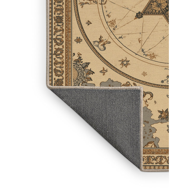 Soft Plush Menahan Star Chart Classic Oriental Area Rug in Brown – Beige Binding, 6x9