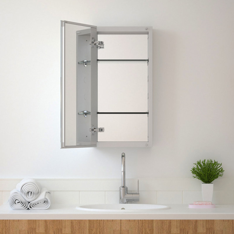 Taimei 24'' H Satin Aluminum Medicine Cabinet with Frameless Mirror