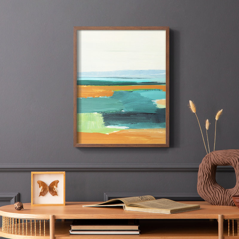 Turquoise et orange I, reproduction encadrée - bois massif, Cadre photo brun simple, H 10 po x l 8 po