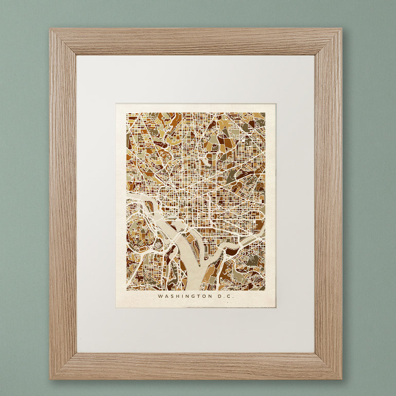 « washington dc map 4 », impression sur toile encadrée, H 20 po x l 16 po x P 0,5 po, Cadre brun
