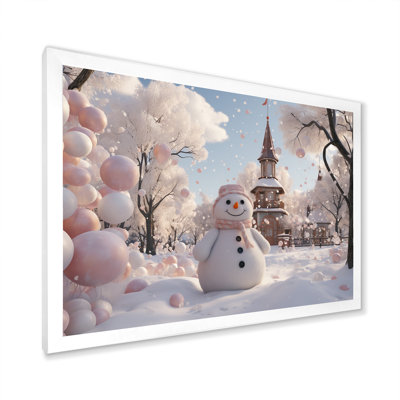 «Frosty Snowman Christmas Dreams I», art mural paysage d'hiver