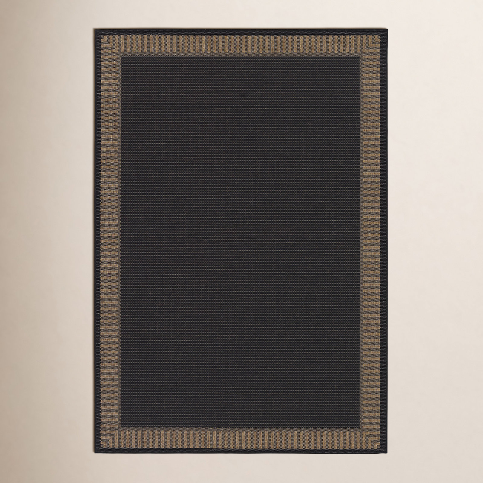Black Cocoa Brown Flatweave Outdoor Rug, Rectangle 6'2" x 9'2", Black / Brown