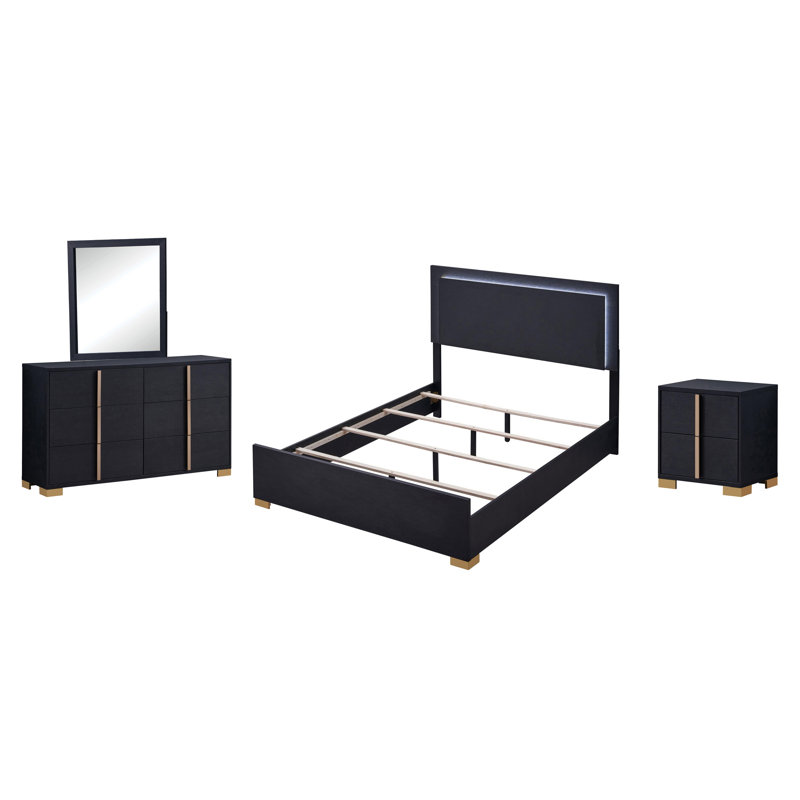 Ensemble de chambre avec tête de lit à panneau 4 pièces Francelia, Double