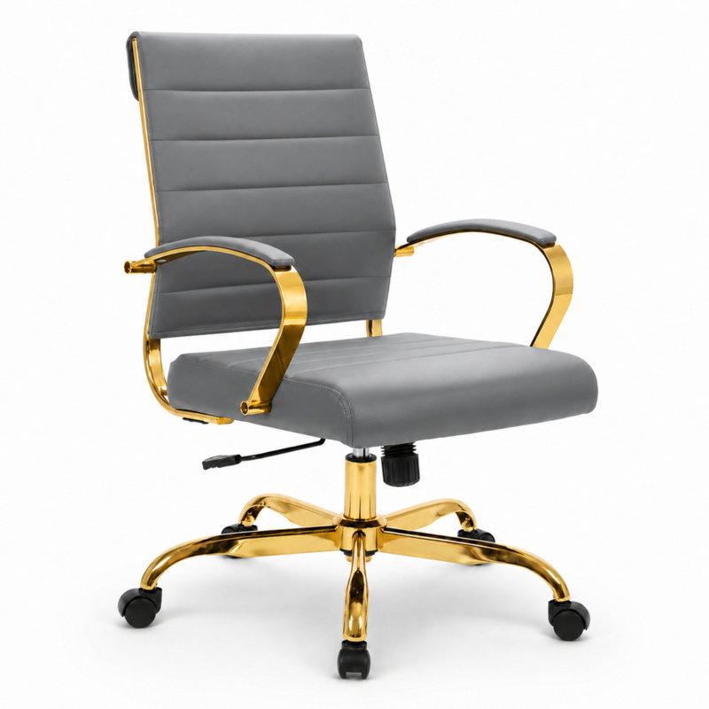 Fauteuil de bureau pivotant en cuir Naudain, Gris, Simple