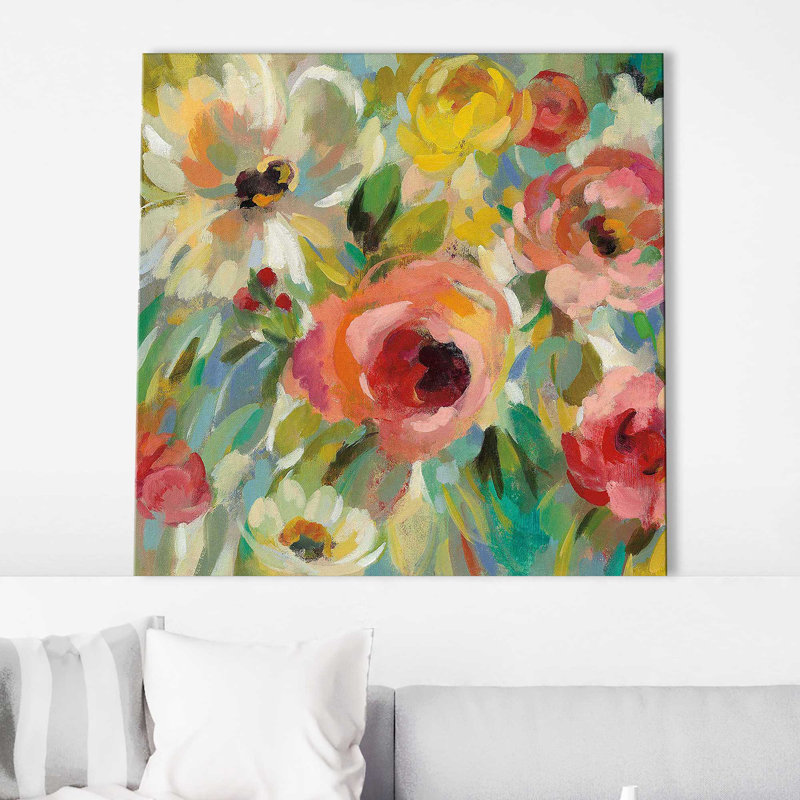 «Vivid Coral Floral I I», reproduction d'art, Toile tendue, H 24 po x l 24 po x P 1,5 po