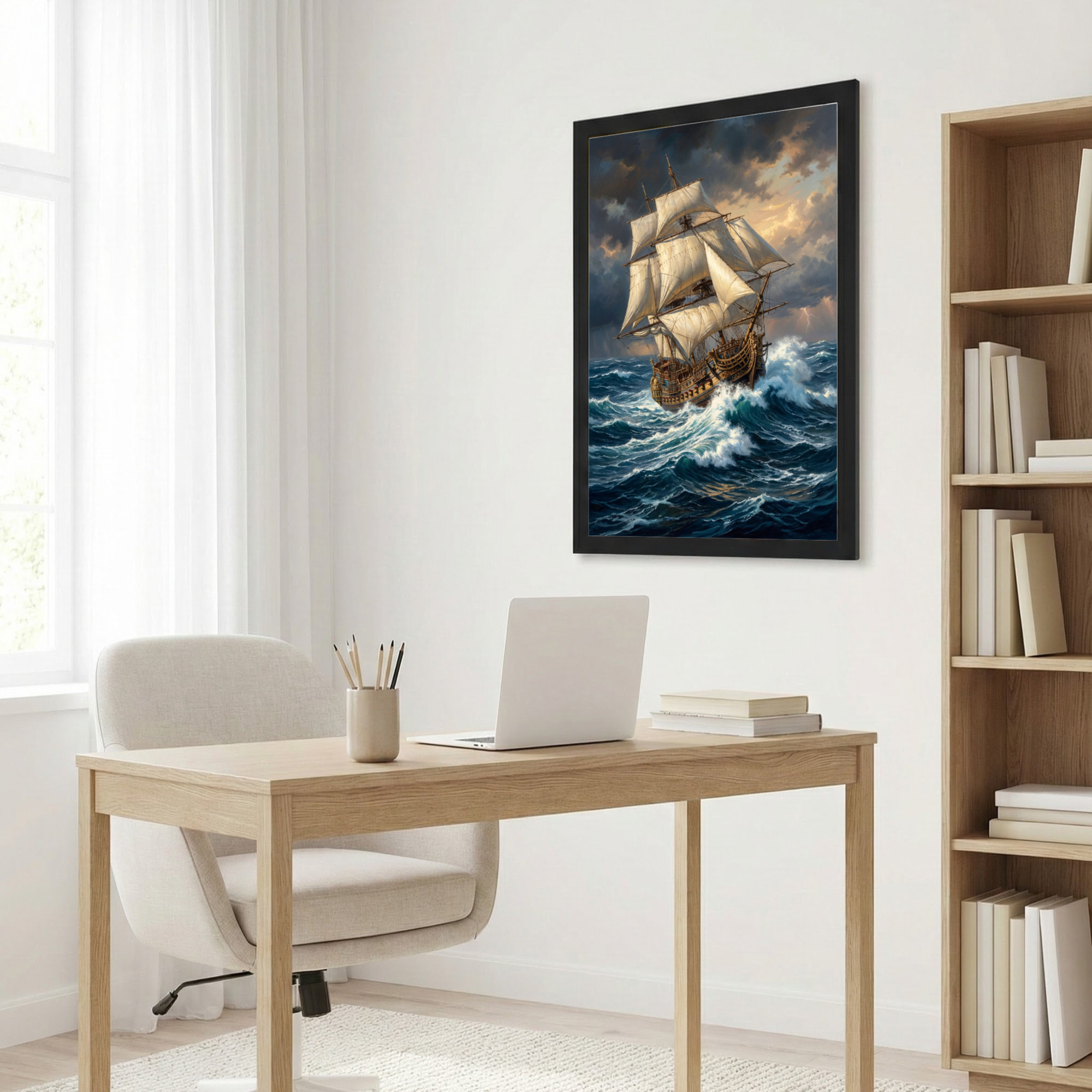 Winston Porter Sailing Ship On Stormy Sea Canvas Wrapped Wall Art Oil ...