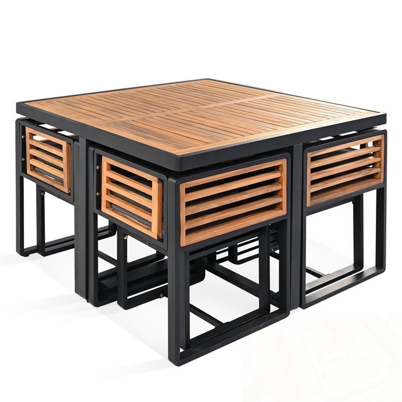 Ensemble repas 9 pièces pour le patio avec 4 chaises rembourrées et 4 repose-pieds, Gris