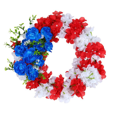 15.7" Patriotic Hydrangea Wreath for 4th of July Front Door Decor