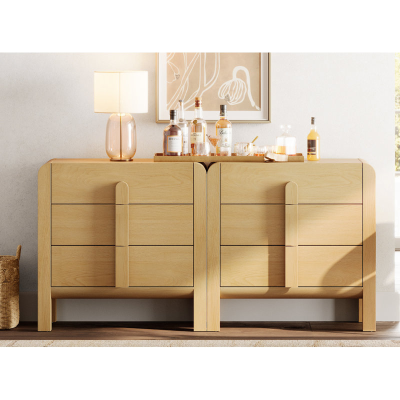 3 Drawer Curved Dresser for Bedroom Set of 2, Mid Century Modern Chest of Drawers, Wood Storage 6 Drawer Dresser Organizer for Bedroom Living Room Hallway Closet
