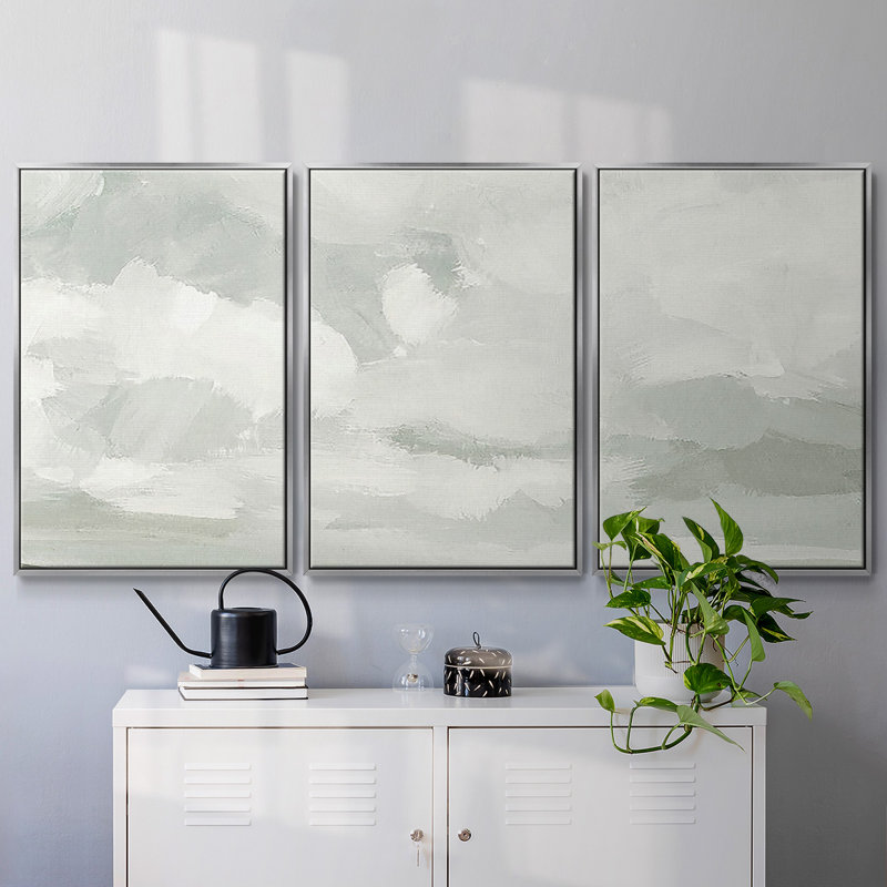 Gray Stone Sky IV - 3 pièces, reproduction sur toile, Argenté, H 24 po x l 48 po x P 2 po