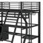 Lit mezzanine double en métal avec poste de travail intégré, garde-robe ouverte, DEL et rangement multiple