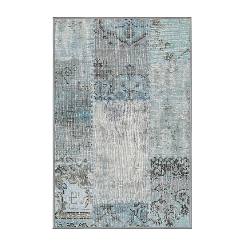 Tapis contemporain gris / bleu, Rectangle 7 pi x 10 pi