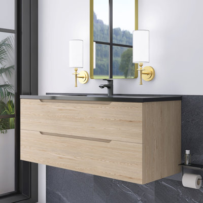 48'' Single Sink Wall-Mounted Bathroom Vanity With Black Quartz Sand Basin