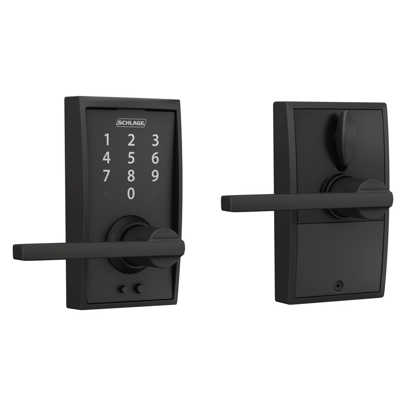 Schlage Touch Keyless Touchscreen Lever with Century Trim and Latitude Lever, Matte Black