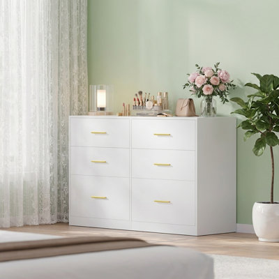 Armoire de rangement l 47 po avec 6 tiroirs Holsworthy, commode moderne pour la chambre à coucher ou le salon