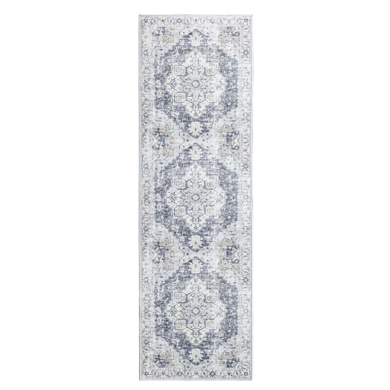Rens Moroccan Chenille Mashine Washable Indoor Arae Rug with Non-Slip Backing , Round 5', Medallion Gray