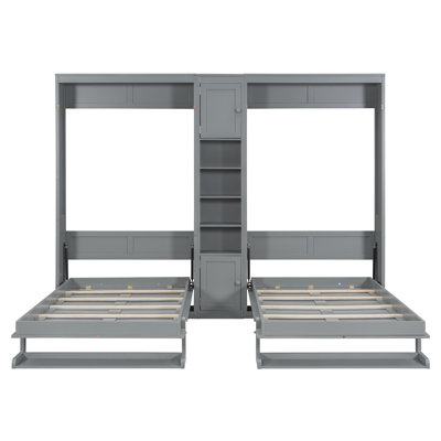 Lits simples escamotables doubles avec armoires de rangement et tablettes - Lits muraux pliants peu encombrants