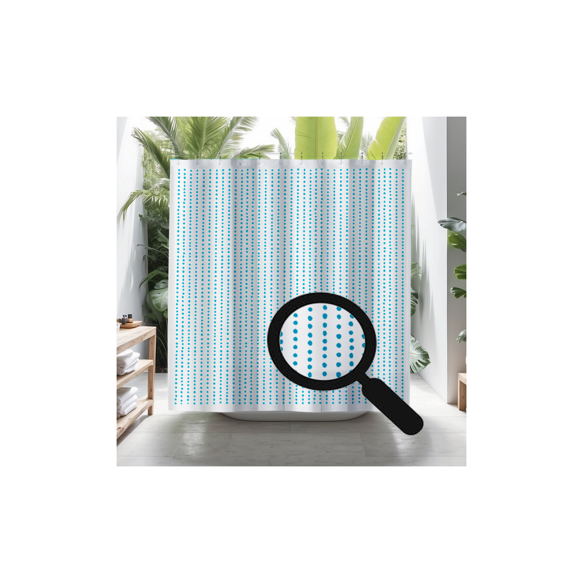 Thora Dots Mid-Century Shower Curtain, Turquoise