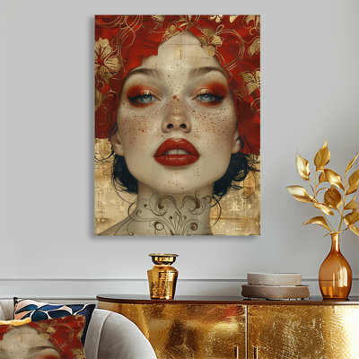 Art de la femme sur toile rouge et rouge