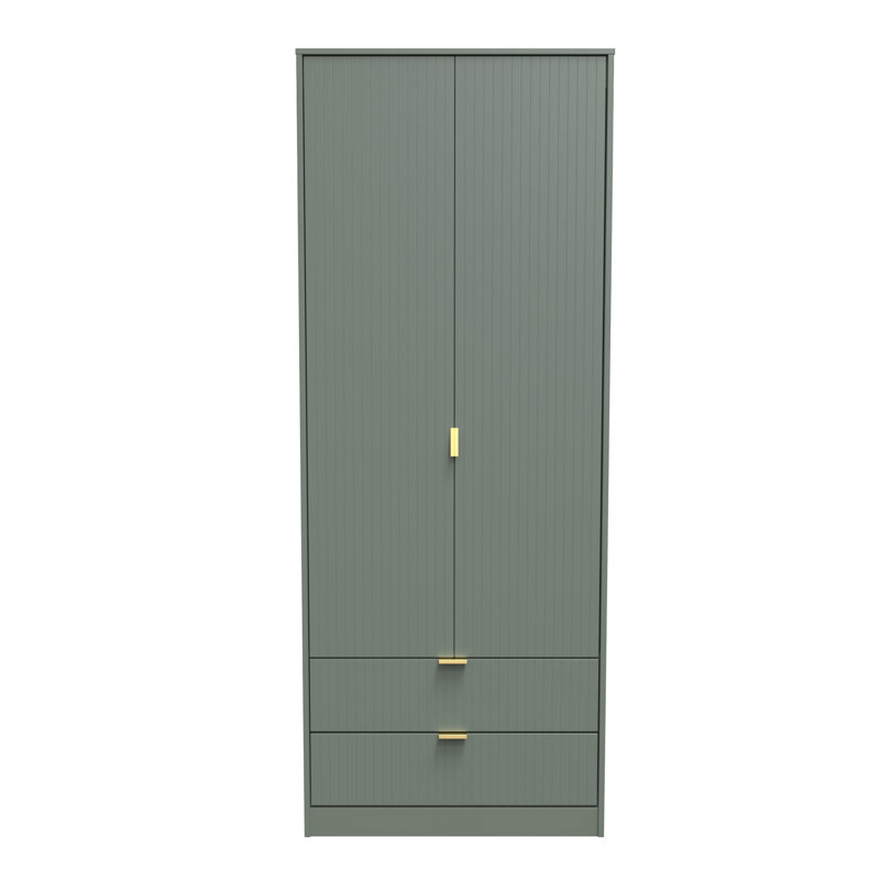 Fully Assembled 2 Door Wardrobe, 198cm H x 77cm W x 53cm D, Reed Green
