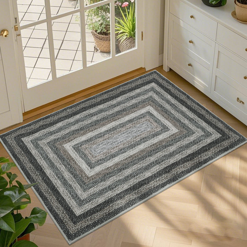Machine Washable Entryway Rugs Braided Printed Stain Resistant Soft Floor Mat Non-Slip Indoor Farmhouse Throw Carpet for Bathroom