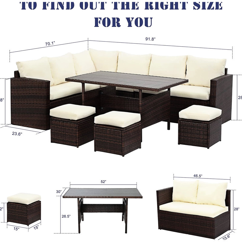 Canapé modulaire de patio avec coussins - 7 places