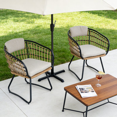 Patio Dining Chairs Set Of 2 Outdoor Armchairs With Cushions