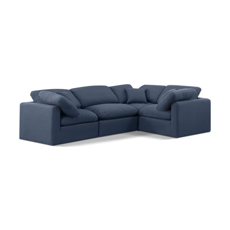 Itala Upholstered L-Shaped Sectional Reversible, Navy Linen Textured Fabric