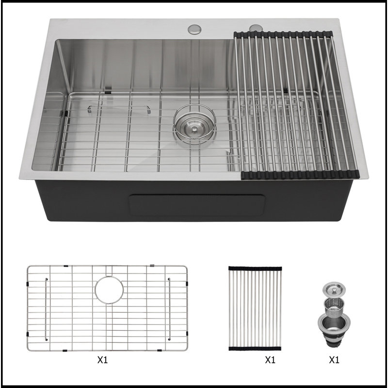 Kitchen Sink Drop In 16 Gauge Stainless Steel 33" Single Bowl Topmount Kitchen Sink Basin