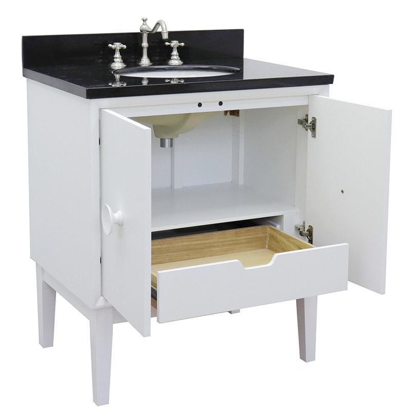 Crumley 31'' Single Bathroom Vanity with Top, White/Black Galaxy