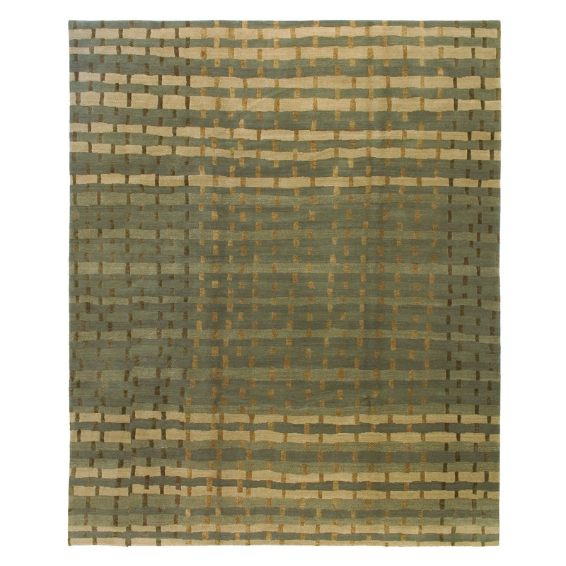 Rag Striped Area Rug in Beige/Green/Gray, Rectangle 3' x 5'