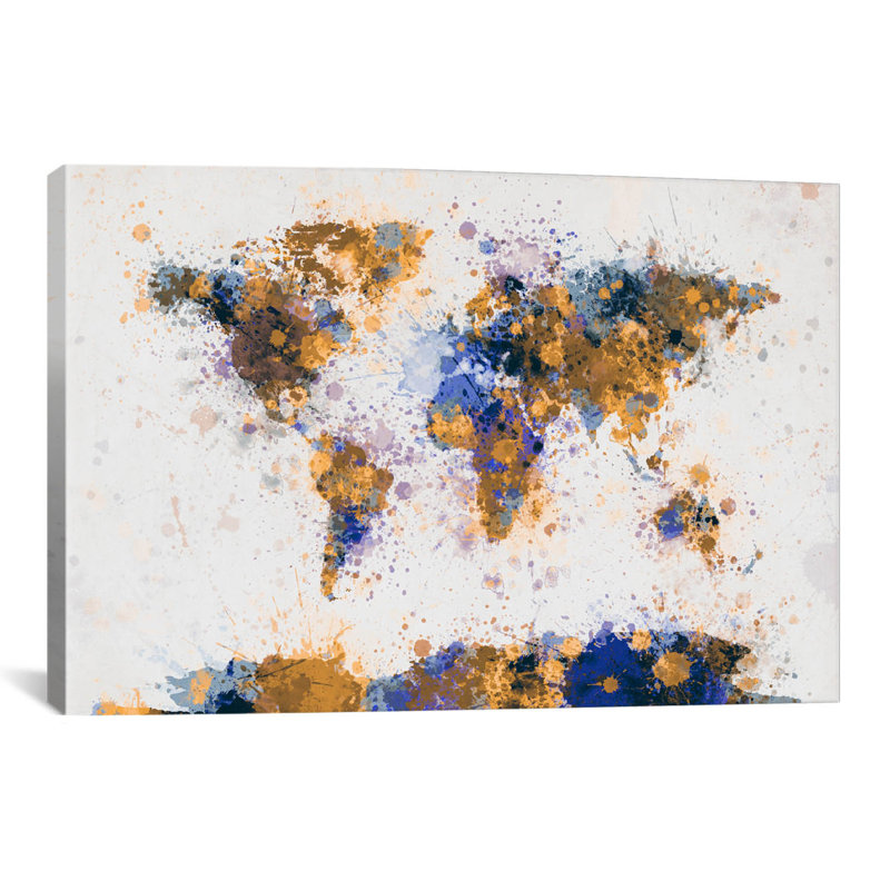 « world map paint gouttes iv » par michael tompsett, impression sur toile, H 8 po x l 12 po x P 0,75 po, Toile tendue