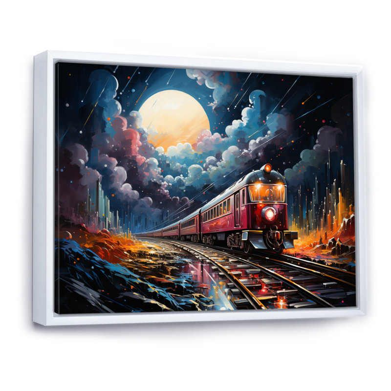«Cosmic Rails An Abstract Train II», reproduction sur toile, H 12 po x l 20 po x P 1 po, Cadre flottant blanc