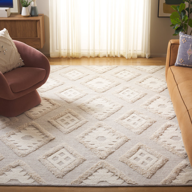 Keslie Hand Woven Wool Pile Geometric Rug, Rectangle 8' x 10'
