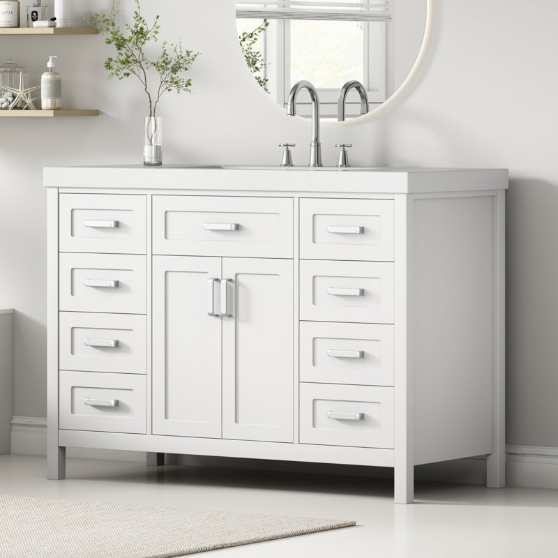 48" Bathroom Vanity with Resin Sink, Soft-Close Doors & Drawers, Classic Design
