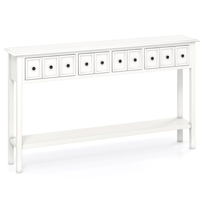  60'' Long Narrow Console Table w/4 Drawers & Open Storage Shelf Anti-Tip Kit White, White