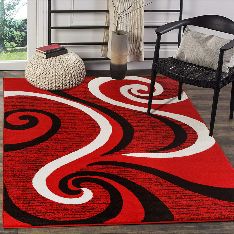 GloryRugs ModernSwirlsAreaRug,Carpet forBedroom,LivingRoom,Dining-Sevilla4817A(Red), Rectangle 7'10.5" x 10'2"