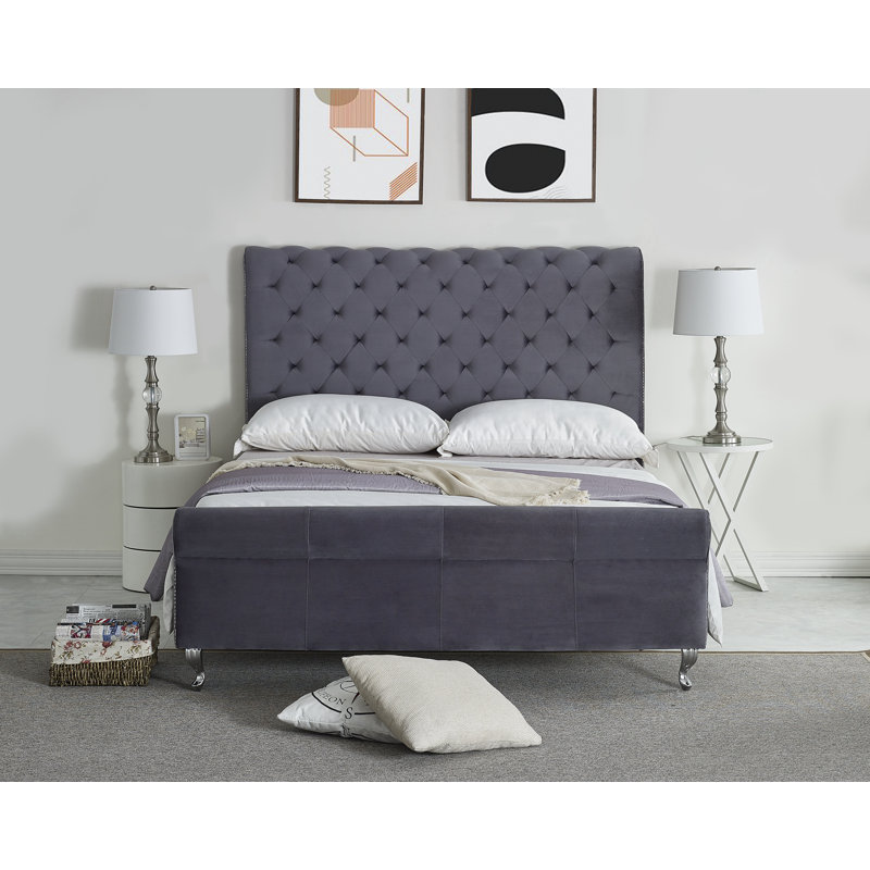 Manaf Upholstered Standard Bed, Gray, Queen