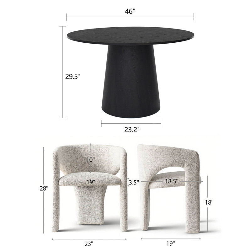 5-Piece Round Dining Table Set, Black