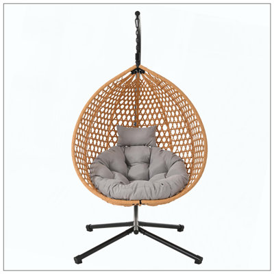 Sturdy Rattan Hammock Chair Stand Soft Cushion Indoor Outdoor