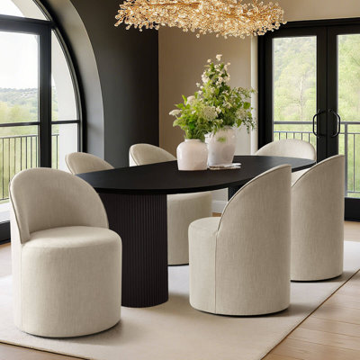 Swivel Upholstered Barrel Back Dining Chair With Hidden Casters (Set of 6)