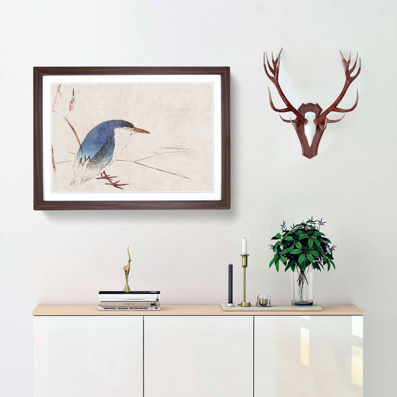 Blue Bird by Ogata Gekko - Picture Frame Painting Print, Walnut Framed, 27cm H x 36cm W x 2cm D