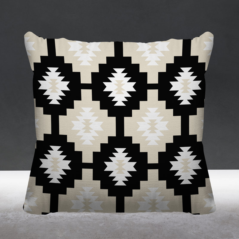 Coussin intérieur / extérieur Hinto Southwestern, 19 po x 19 po, Noir, Carré