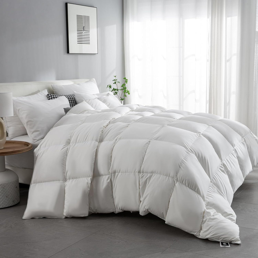 Goose Feathers Down Comforter, All Season Goose Down Duvet Insert 650In³/Oz Fill Power ValenciaLuxe 
