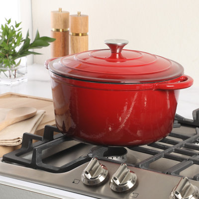 Gibson Home 7 Qt Enameled Cast Iron Dutch Oven Pot with Lid – Round, Oven Safe to 500°F, Ideal for Bread Baking & Stews - Gradient Red
