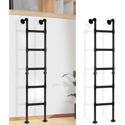Échelle de lit superposé de 5,6 pi / 170 cm, échelle de sortie de puits de fenêtre de sol au mur au sol, charge en fer forgé de 330 lb, 5 échelons intérieur / extérieur pour la bibliothèque à domicile