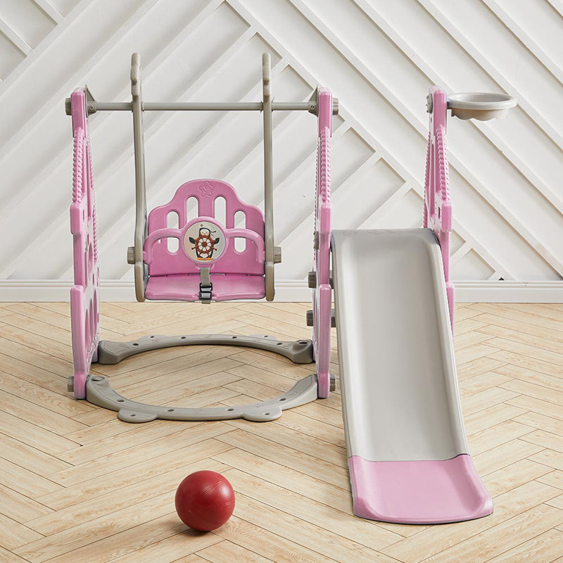 Magnus Zoomie Kids Plastic Swing Set with 1 Swing(s) , 1 Slide(s), Pink/Grey