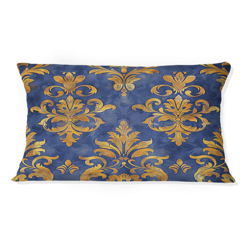 Blue Gold Royal Damaska Glamour II - Transitional Lumbar Pillow