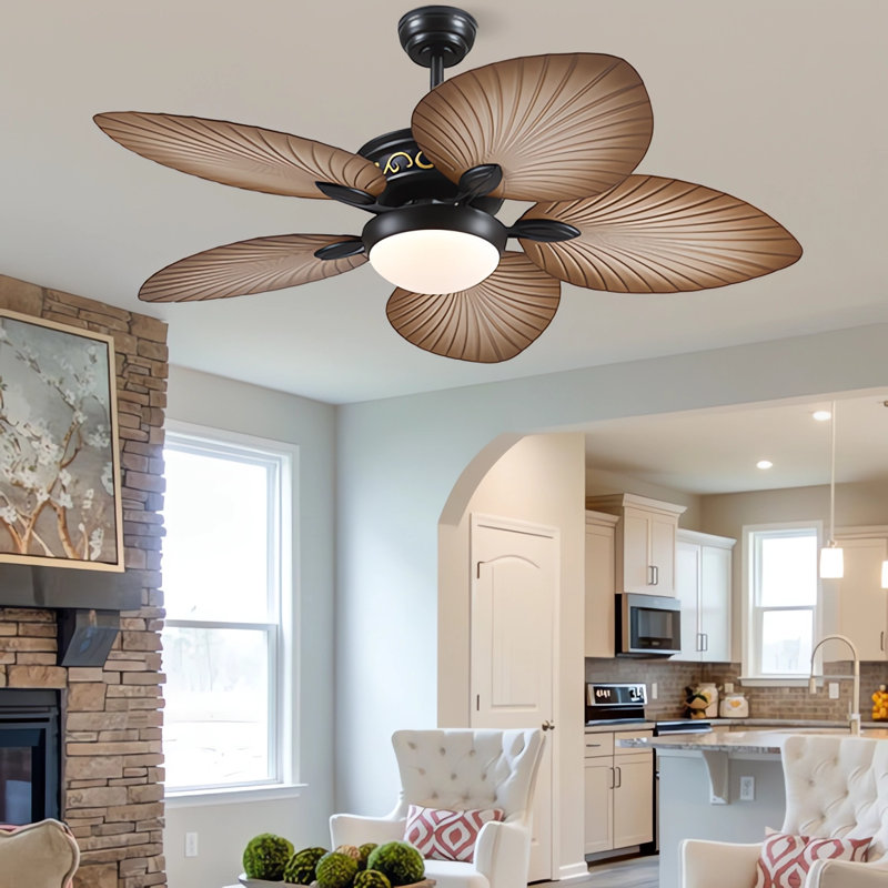 44"/52" Tropical plam Leaf Dimmable Ceiling Fan With Led Lights and Remote Control,Outdoor Waterproof Palm Leaf Ceiling Fan