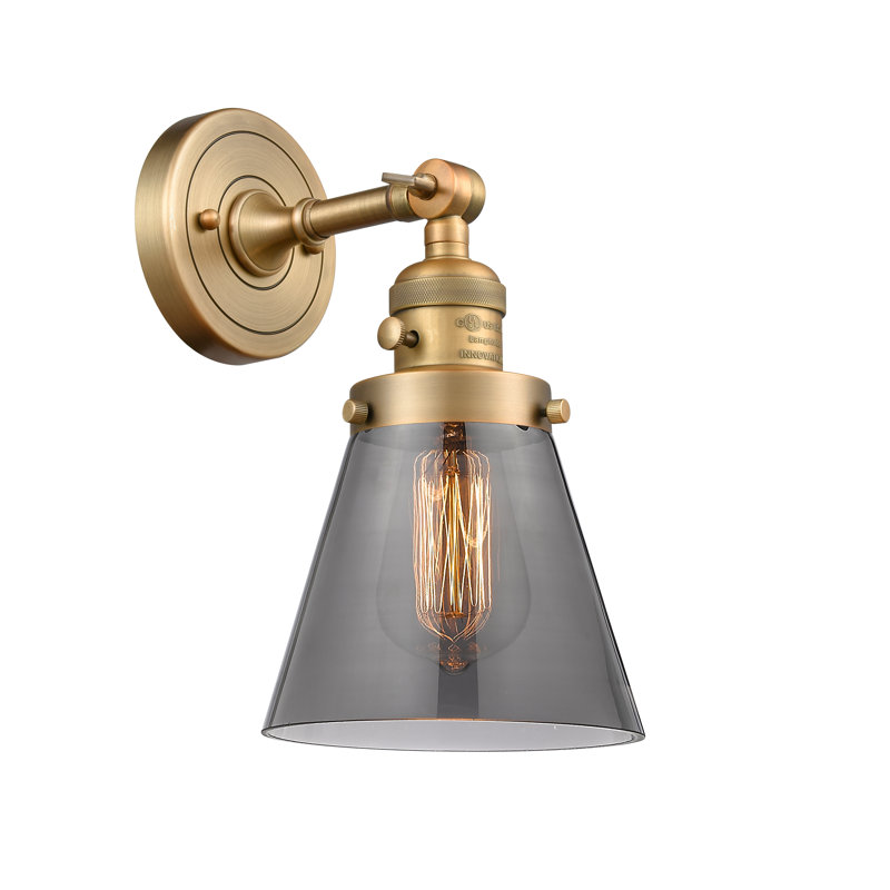 Applique murale 1 lumière Cone, Ampoule DEL rétro de 3,5 watts, Fumé, Laiton brossé